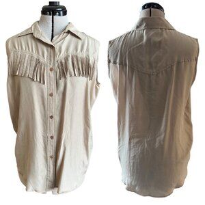 Vintage My Way Creations Fringed Western Cowgirl Boho 100% Silk Sleevless Shirt